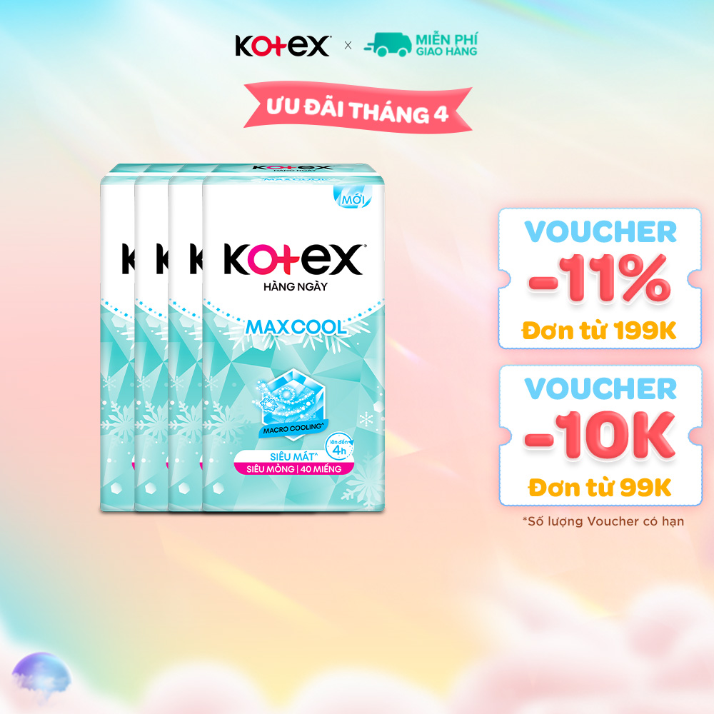 Combo 4 gói băng vệ sinh Kotex Maxcool hằng ngày kháng khuẩn 40 miếng