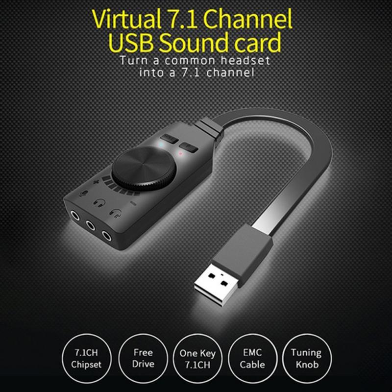 GS3 Black Virtual 7.1 Channel Sound Card Converter Adapter External USB Audio 3.5mm Headset Stereo For PC Desktop Notebook