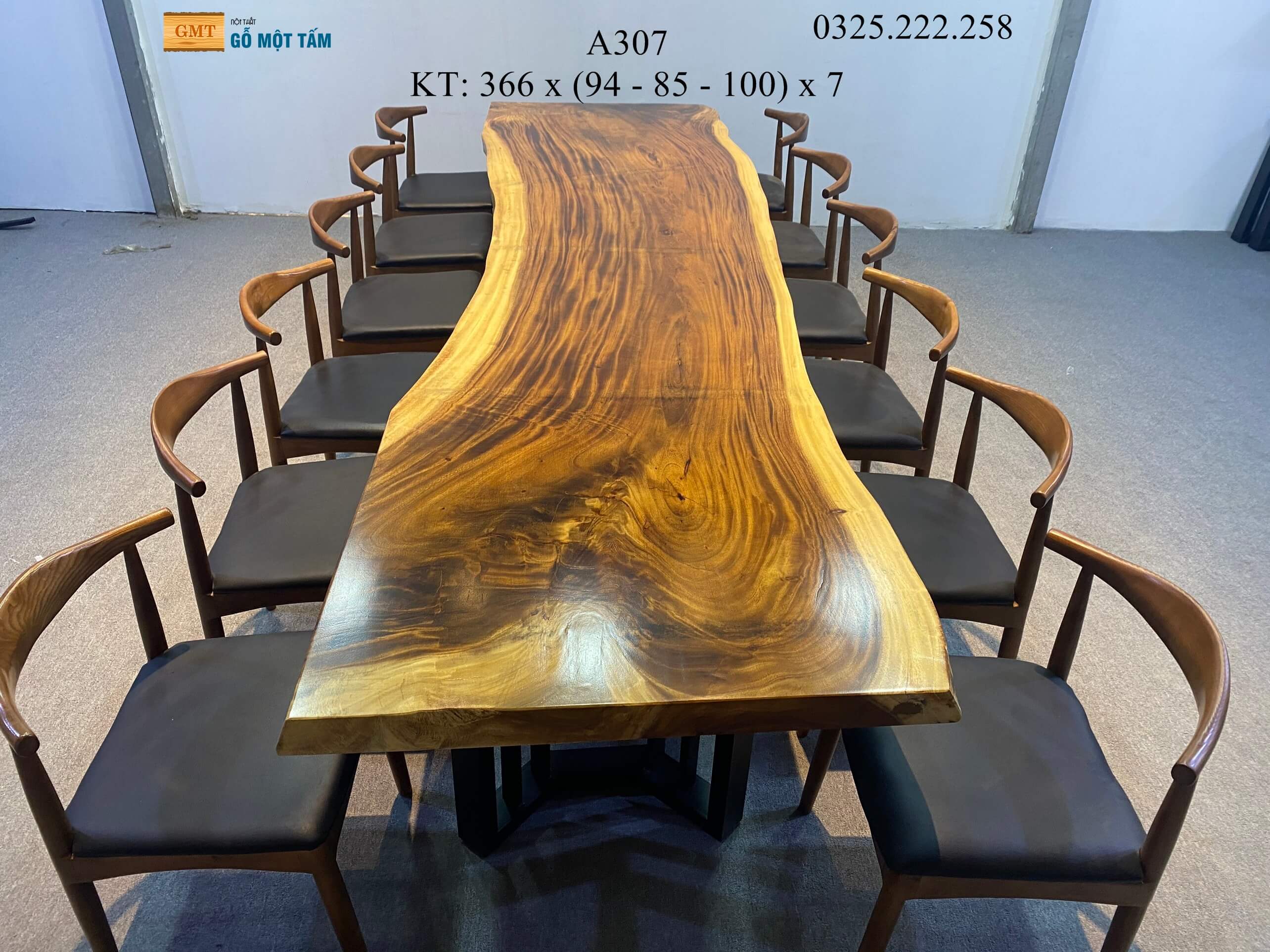 Bàn Cafe Gỗ Me Tây, Bàn Sân Vườn Gỗ Me Tây, Bàn Gỗ Me Tây Nguyên Tấm Dài 3,69m Rộng 1m Dày 7cm