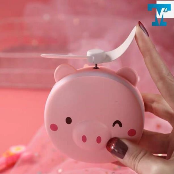 QUẠT TÍCH ĐIÊN MINI 3IN1 hình con heo | Quạt cầm tay đèn led gương