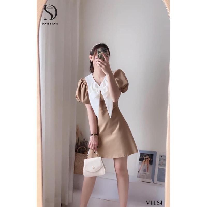 Đầm nude tay bồng cổ nơ trắng đi tiệc đám cưới, đi chơi, du lịch TKN