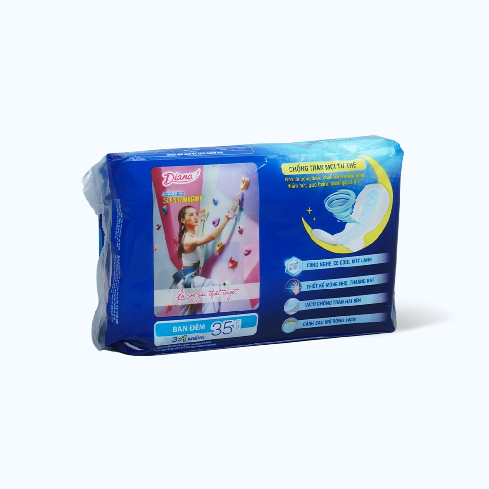 Băng vệ sinh ban đêm siêu thoáng Diana Sensi Cool Fresh 35cm (3 miếng/gói)