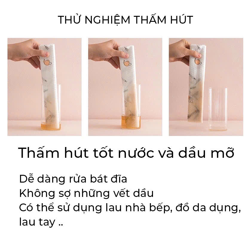 Khăn giấy cuộn đa năng lau bếp bát đĩa đồ gia dụng kích thước 20x25cm thấm hút tốt, dai khó rách, có thể tái sử dụng