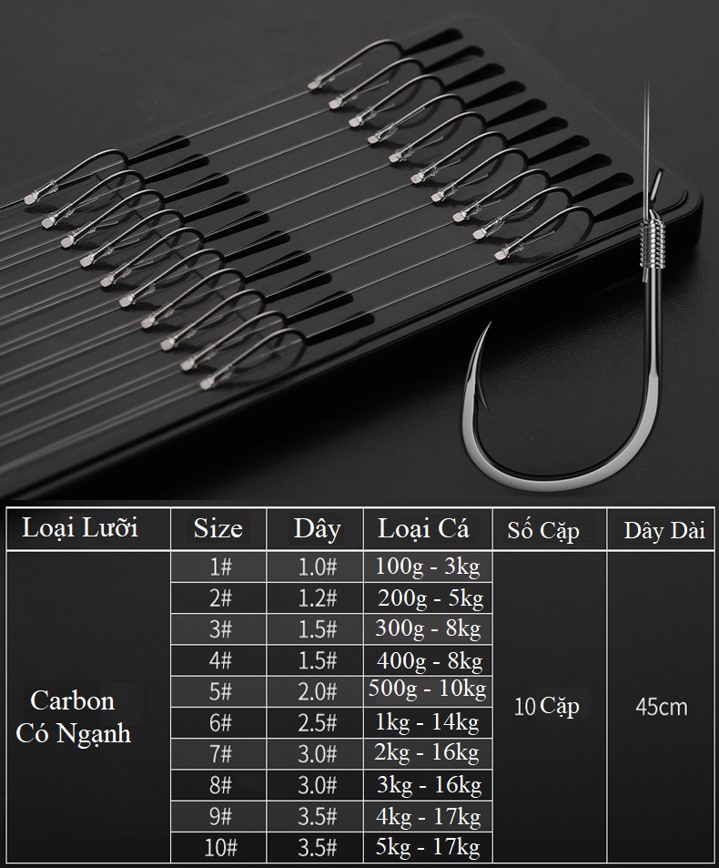 Lưỡi Câu Cá Đôi Carbon Buộc Sẵn Có Ngạnh Móc Câu Cá Siêu Cường Chuyên Câu Đài Cao Cấp LC2-A