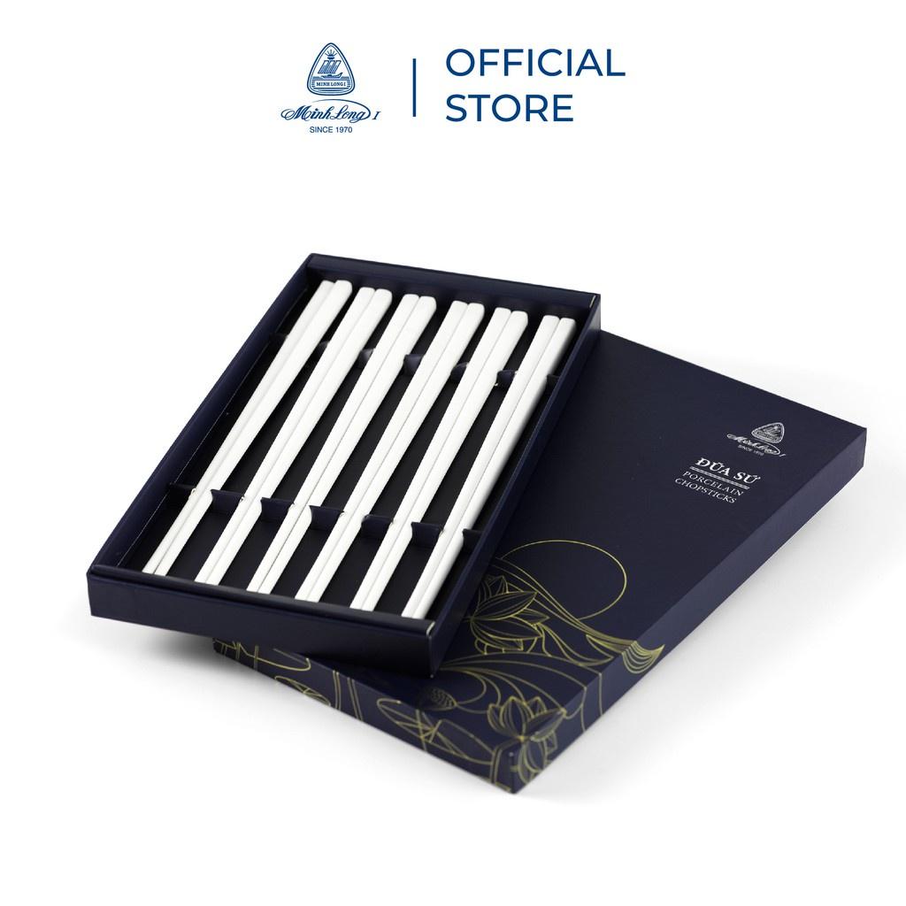 Bộ 06 đôi đũa sứ Minh Long 24.4 cm - Trắng ngà - Hộp giấy