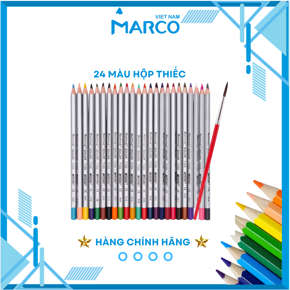 Hộp Bút Chì Màu Nước Chuyên Nghiệp Marco Raffine 7120 Kèm Cọ, Hộp Thiếc - 12/24/36 Màu Không Dễ Gãy Tô Màu Vẽ Chuyên Nghiệp