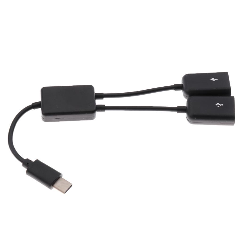 2 in 1 Type C to Dual USB Adapter Power Charger OTG Cable Splitter Adapter