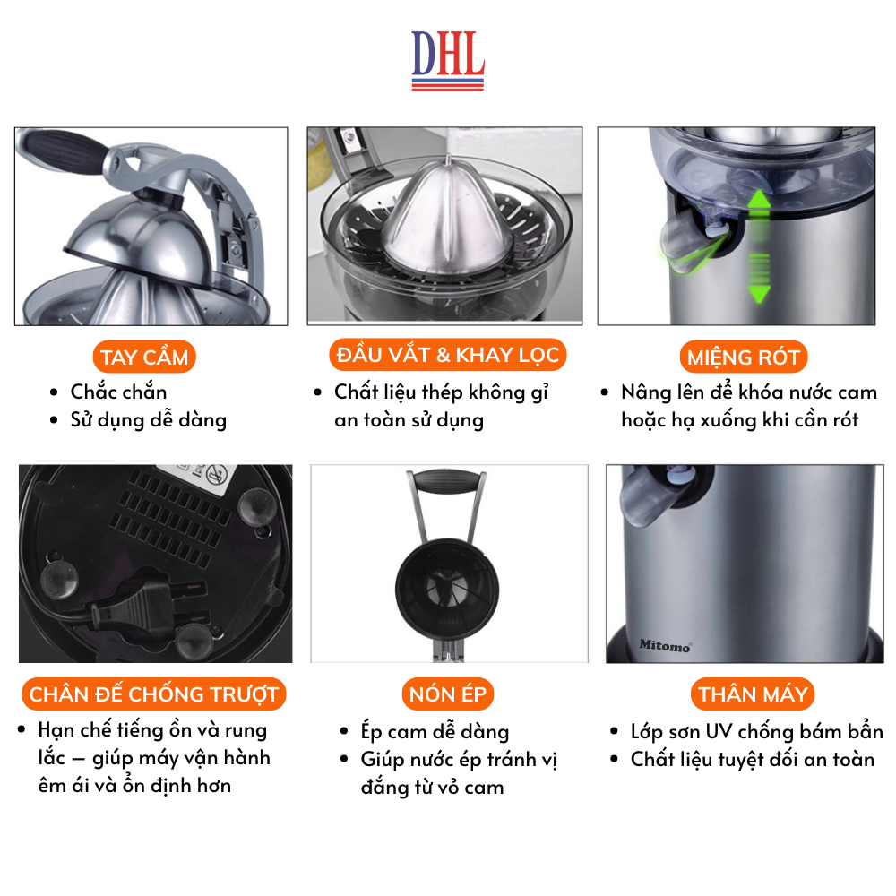 Máy Vắt Cam Tự Động Mitomo KJ1043 Đời Mới – Vận Hành Siêu Êm, An Toàn, Dễ Vệ Sinh Bảo Hành 3 Năm hàng chính hãng