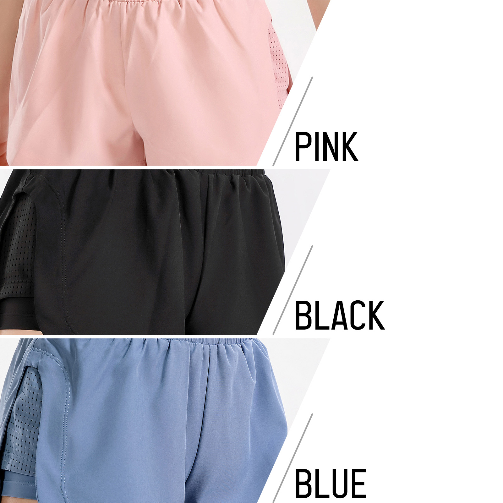 Quần short thể thao 2 lớp cho nữ chất liệu chinlon và vải thun, nhẹ và thoải mái, eo dây rút