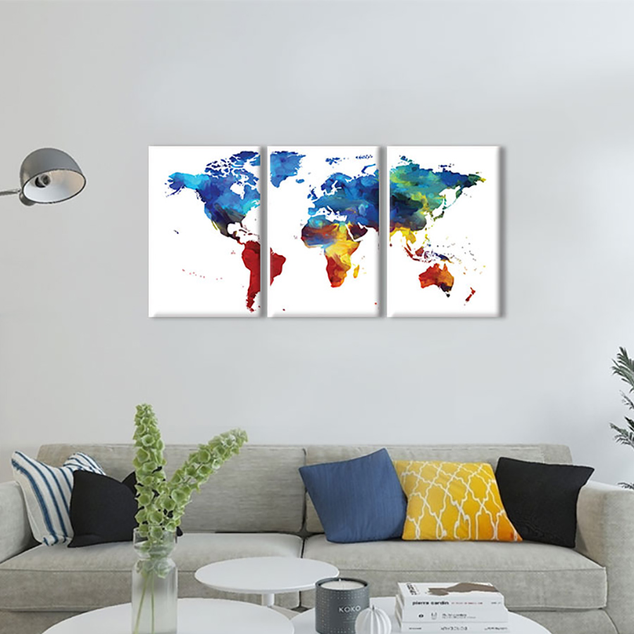 Bộ 3 Tranh Canvas World Map - W94