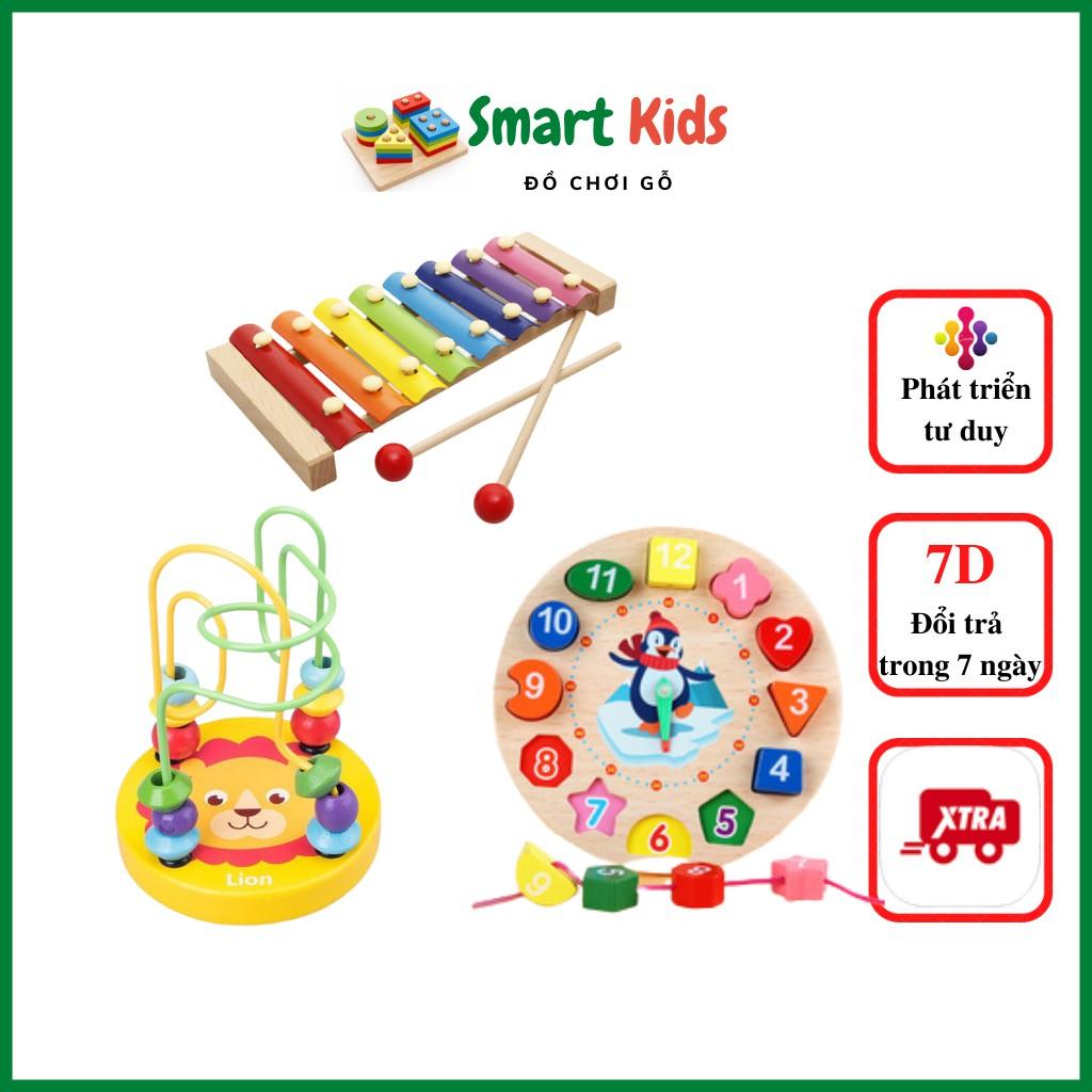 Đồ chơi gỗ cho bé gái bé trai thông minh phát triển trí tuệ, combo 5 món đồ cho bé Smart Kids