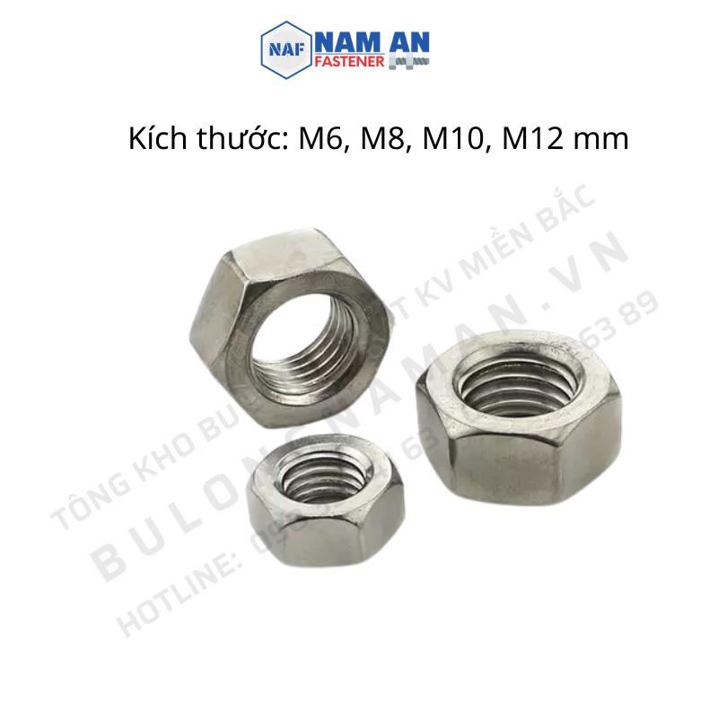 50 con Đai ốc Inox 304 M6, M8, M10, M12, đai ốc lục giác Inox, ê cu Inox 304