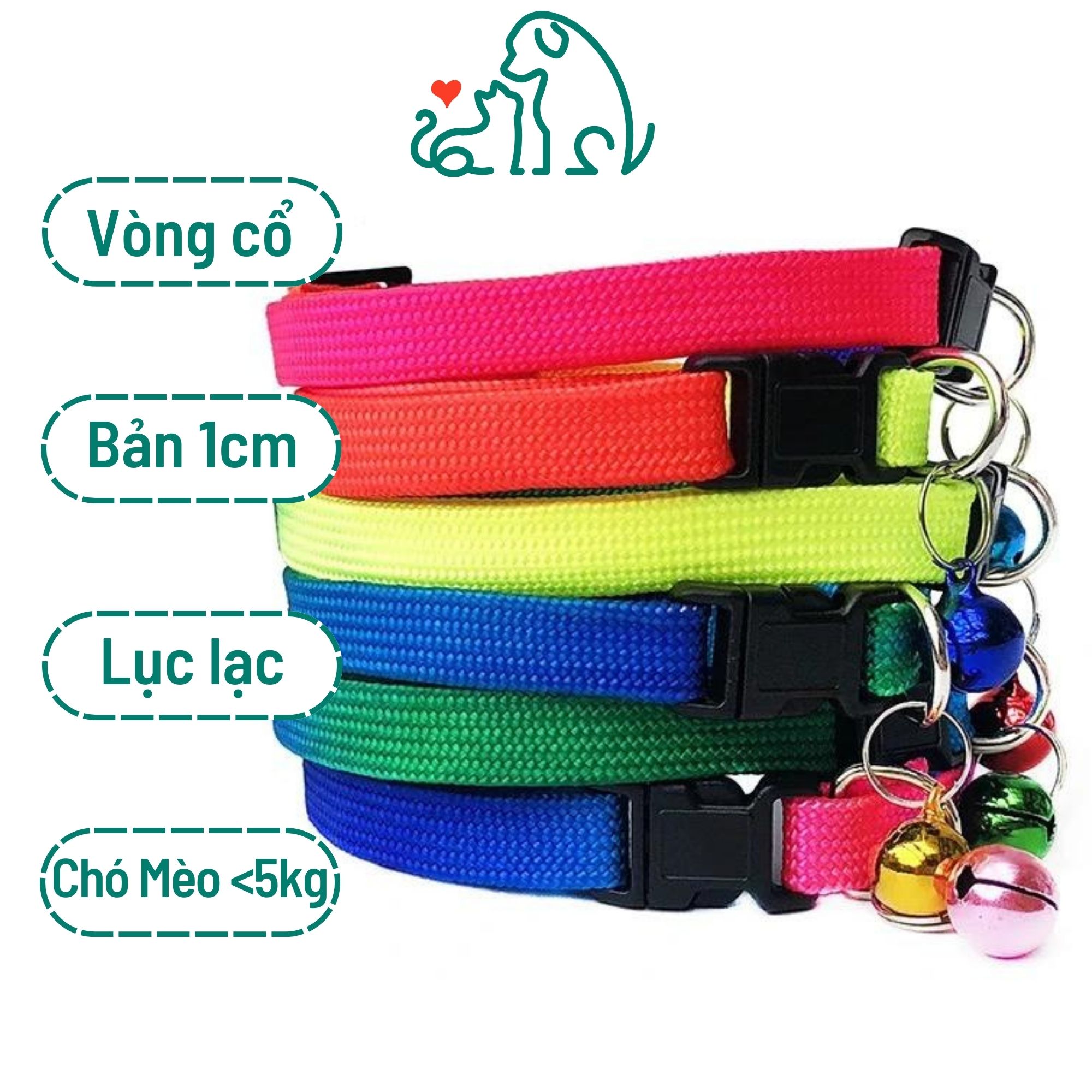 Vòng cổ chó mèo thú cưng 1cm họa tiết 7 sắc cầu vồng &lt;5kg