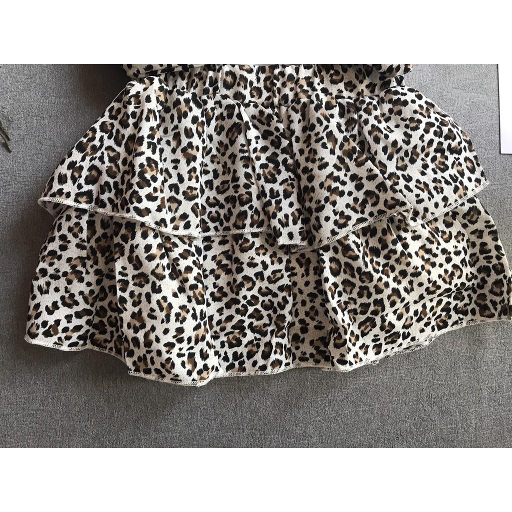Bộ áo cộc tay quần váy báo cao cấp cho bé gái 10-20kg