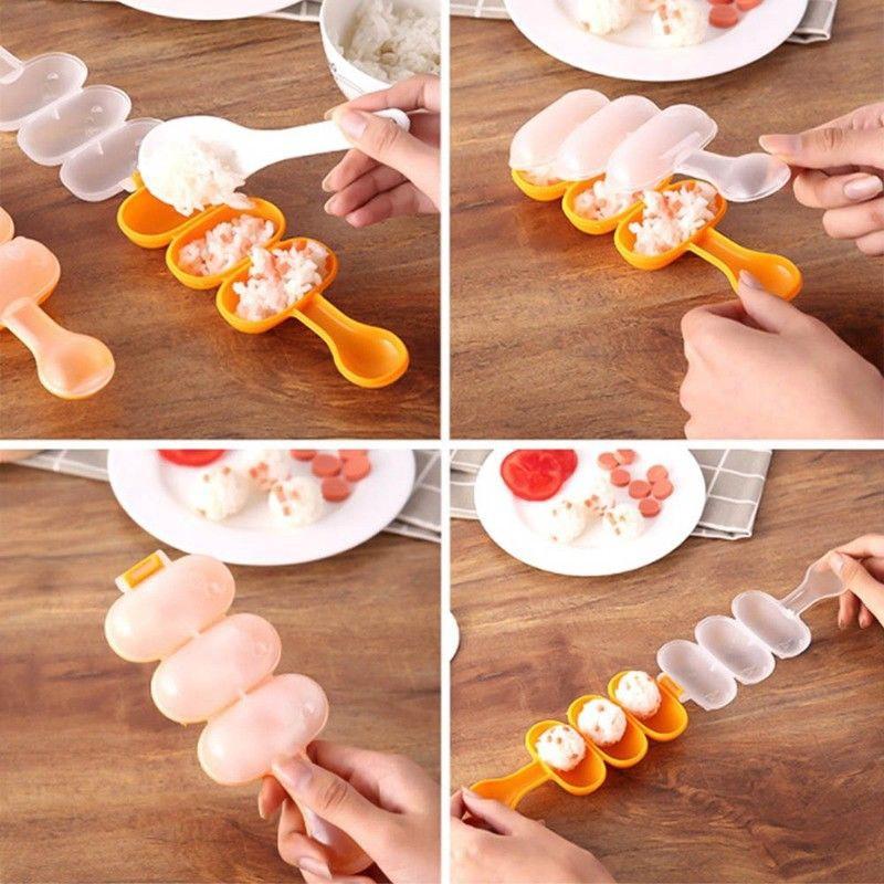Sử dụng Dụng Cụ Làm Cơm Nắm Bằng Nhựa Sáng Tạo Kèm Muỗng Múc Cơm