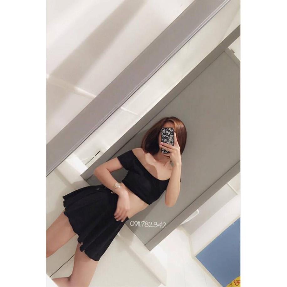 Bikini 2 mảnh đồ bơi áo trễ vai màu đen có ống tay nữ siêu đẹp ( Ảnh chụp từ khách)