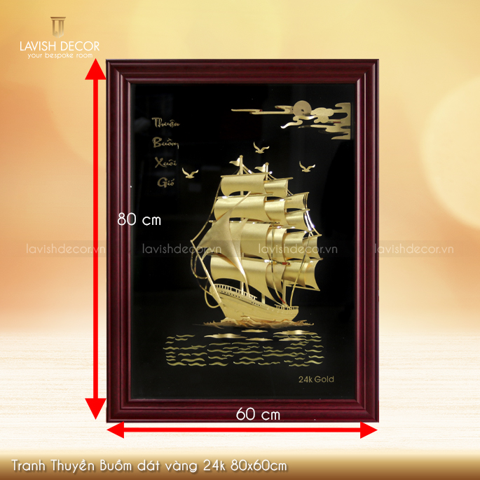 Tranh Thuyền Buồm dát vàng 24k 60x80cm
