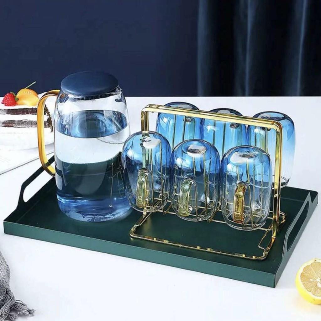 Giá úp cốc ly Chữ nhật khay trắng cao cấp - chất liệu inox mạ titan - Hàng xuất Âu