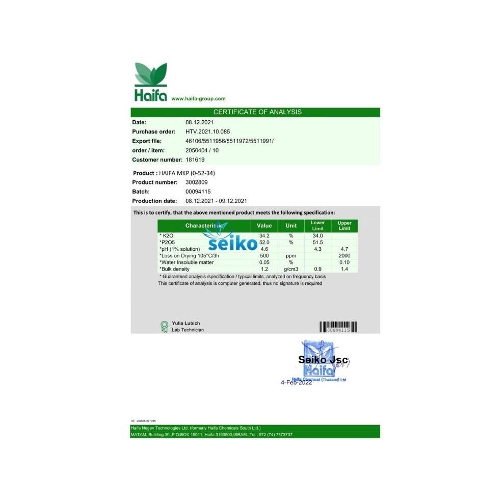 Phân bón MKP 0-52-34 Haifa Isarel Chính hãng GIÚP LÁ MAU GIÀ, GIÚP CÂY TRỒNG RA HOA TẬP TRUNG, trái to, tăng độ đường