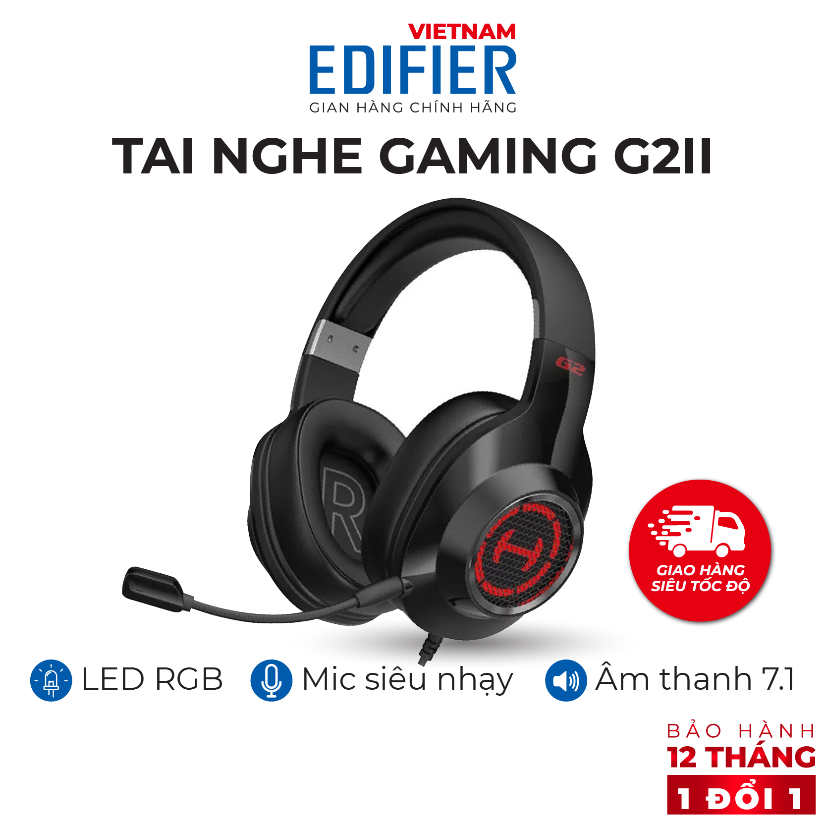 Tai nghe chụp tai có dây gaming 7.1 EDIFIER G2 II Hỗ trợ Mic chống ồn Âm thanh vòm - Hàng chính hãng