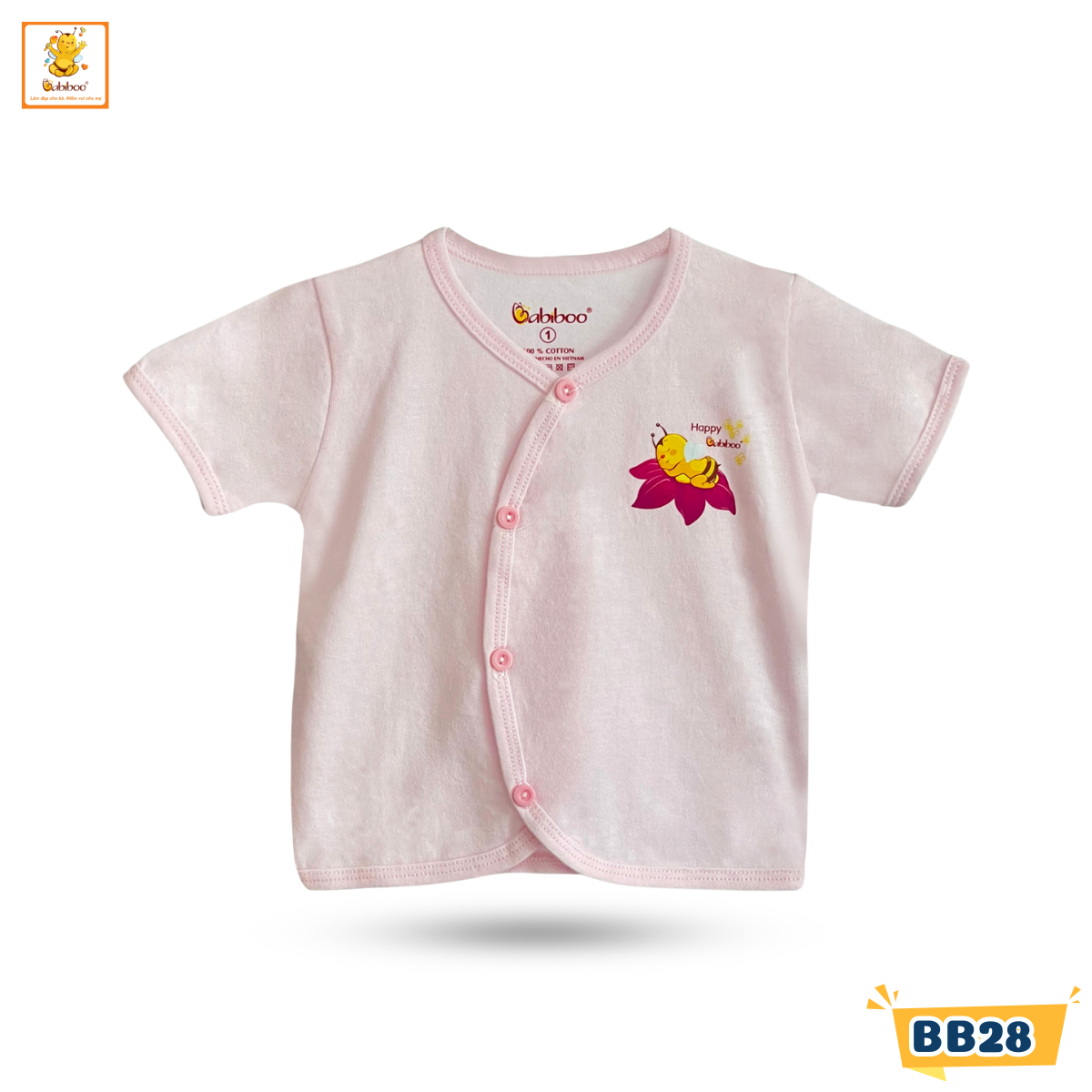 Áo sơ sinh Babiboo áo sơ sinh cổ tim, vải cotton mềm thấm hút tốt BB28