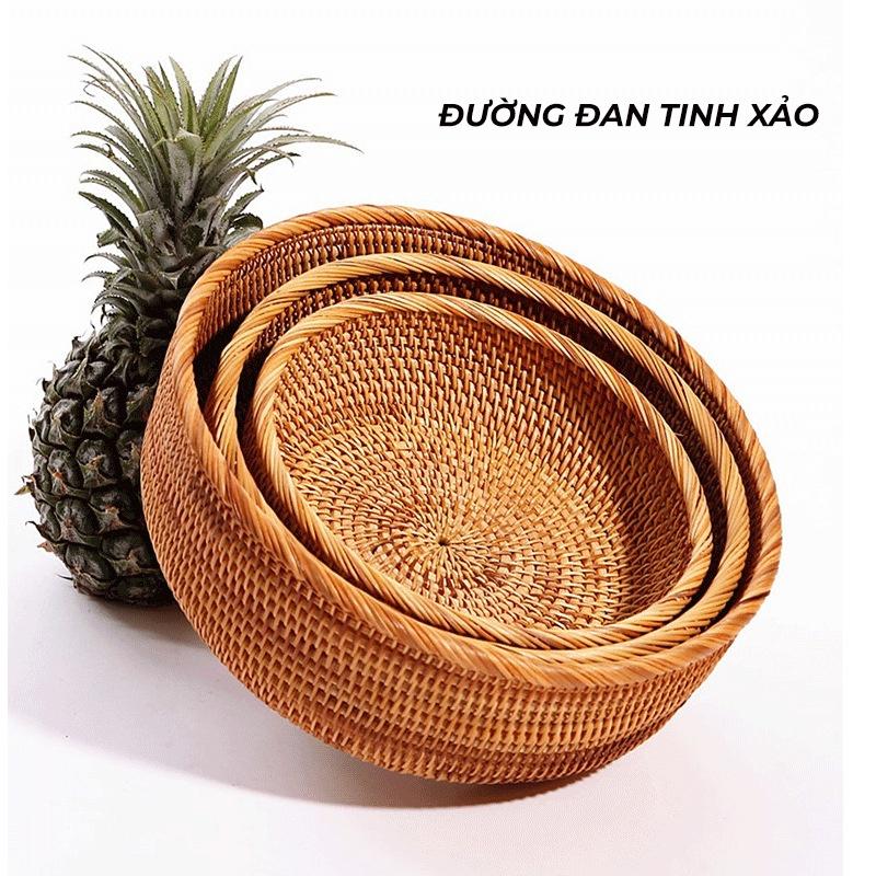 Rổ mây tre đan cao cấp đựng đồ khô, trái cây, bánh kẹo hạt - Rattan basket tray | Tre Làng