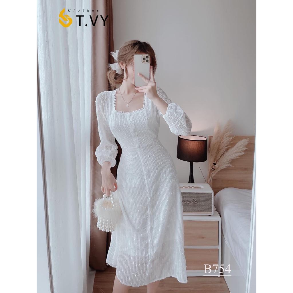 Đầm dự tiệc đầm trắng cổ vuông tay phồng dáng dài Lucas Dress