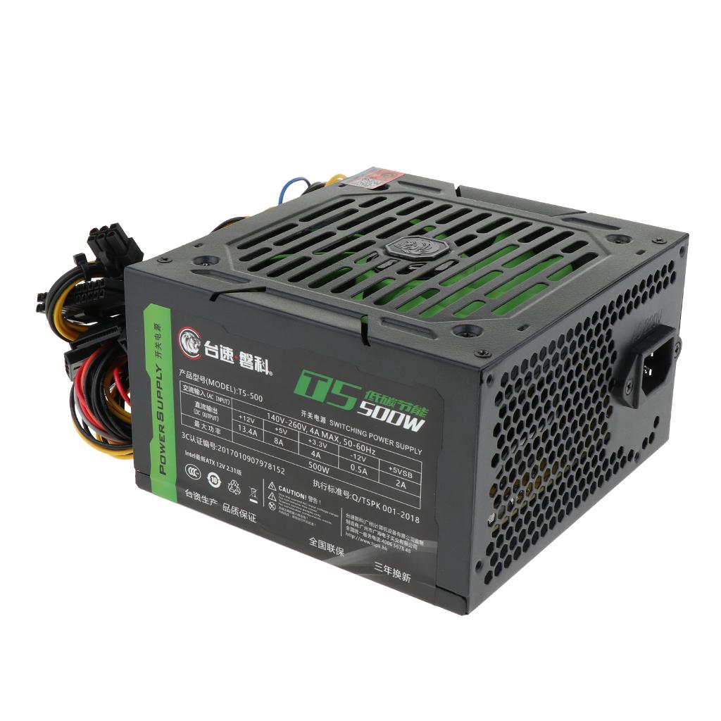 500W  Power Supply Unit PSU with Silent Cooling Fan for Desktop Computer