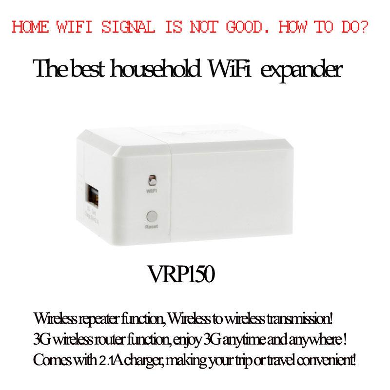 Bộ lặp Wi-Fi mini 150Mbps VRP150 802.11b / g / n Bộ định tuyến không dây 3G 2.1A có Bộ sạc 3 trong 1