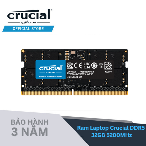 Ram Laptop Crucial DDR5 32GB Bus 5200 - CT32G52C42S5 - Hàng chính hãng