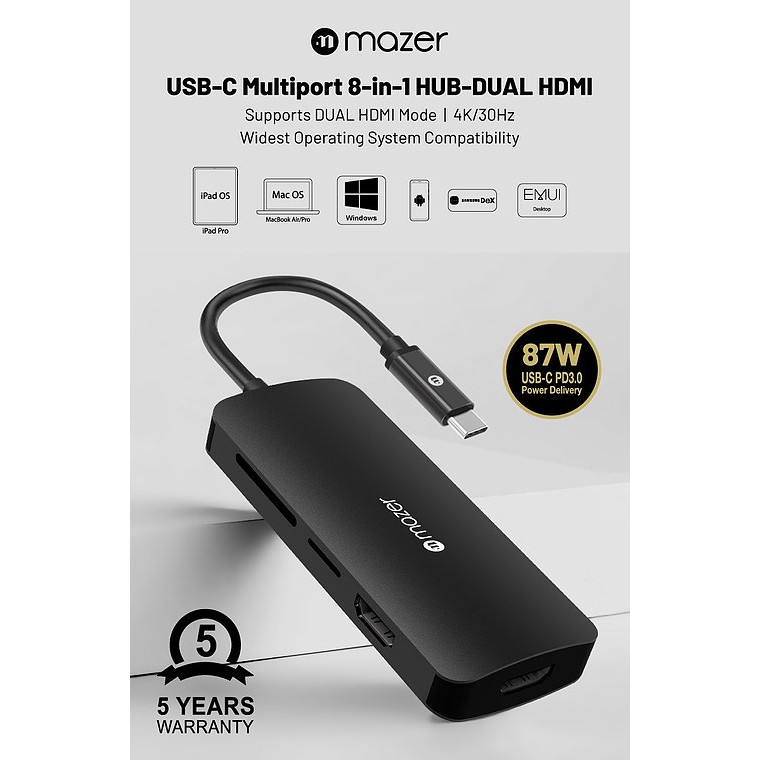 Cổng Chuyển Đổi Mazer USB-C 8-in-1 HUB To HDMI 4Kx2 - hàng chính hãng