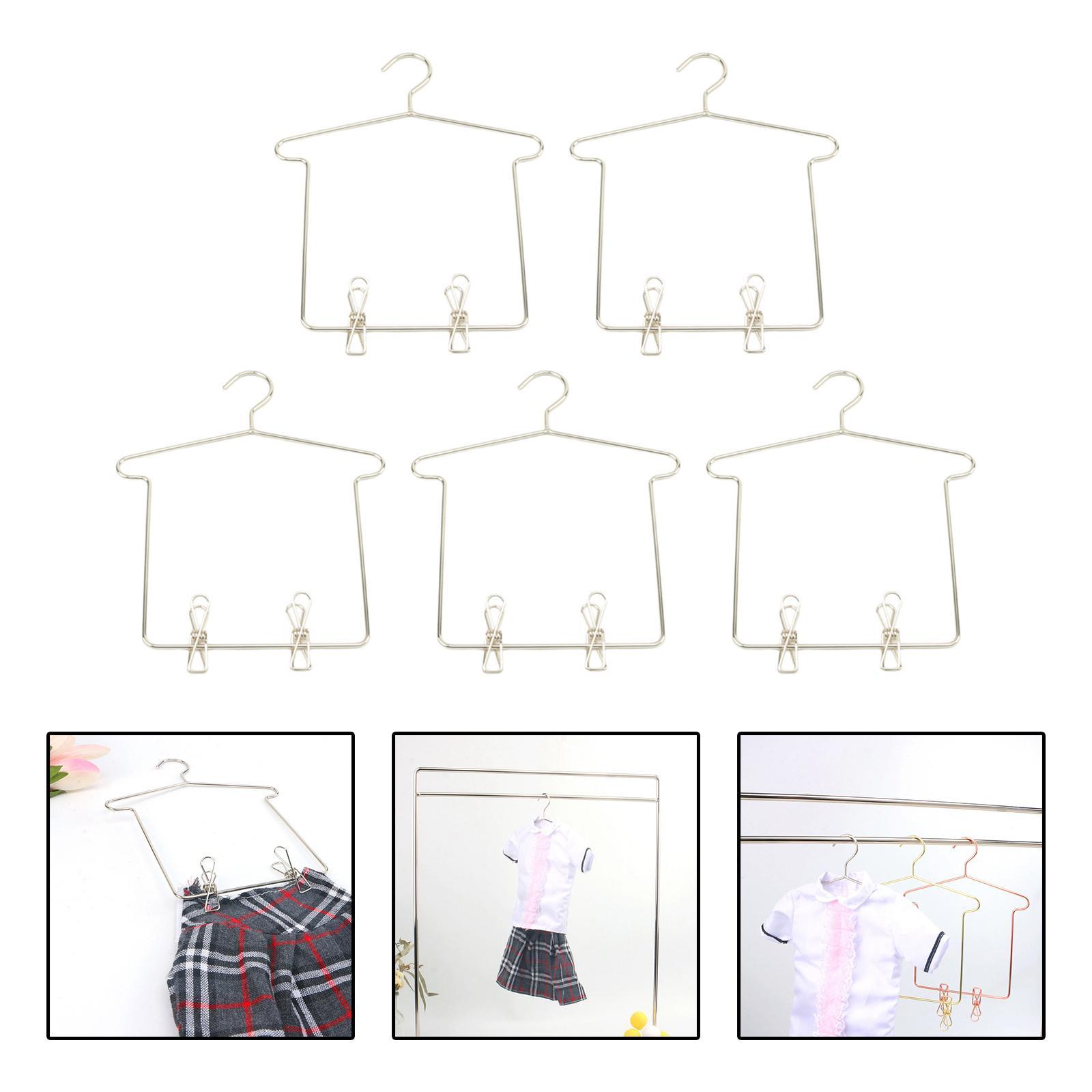 5x 1/3 BJD Dolls Clothes Hanger with Pants Clips Doll House Clothing Rack