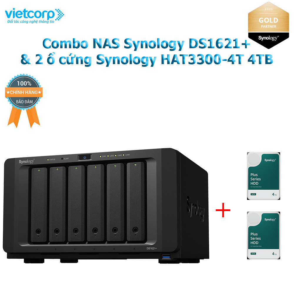 Combo Thiết bị lưu trữ NAS Synology DS1621+ và 2 Ổ cứng Synology HAT3300-4T Hàng Chính Hãng