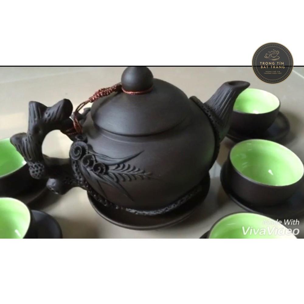 Bộ Ấm Chén Trà Đạo Gốm Tử Sa Bát Tràng Đắp Nổi Hoa Lan Dáng Thủy Bình Dung Tích 400ml ATSML 06.2