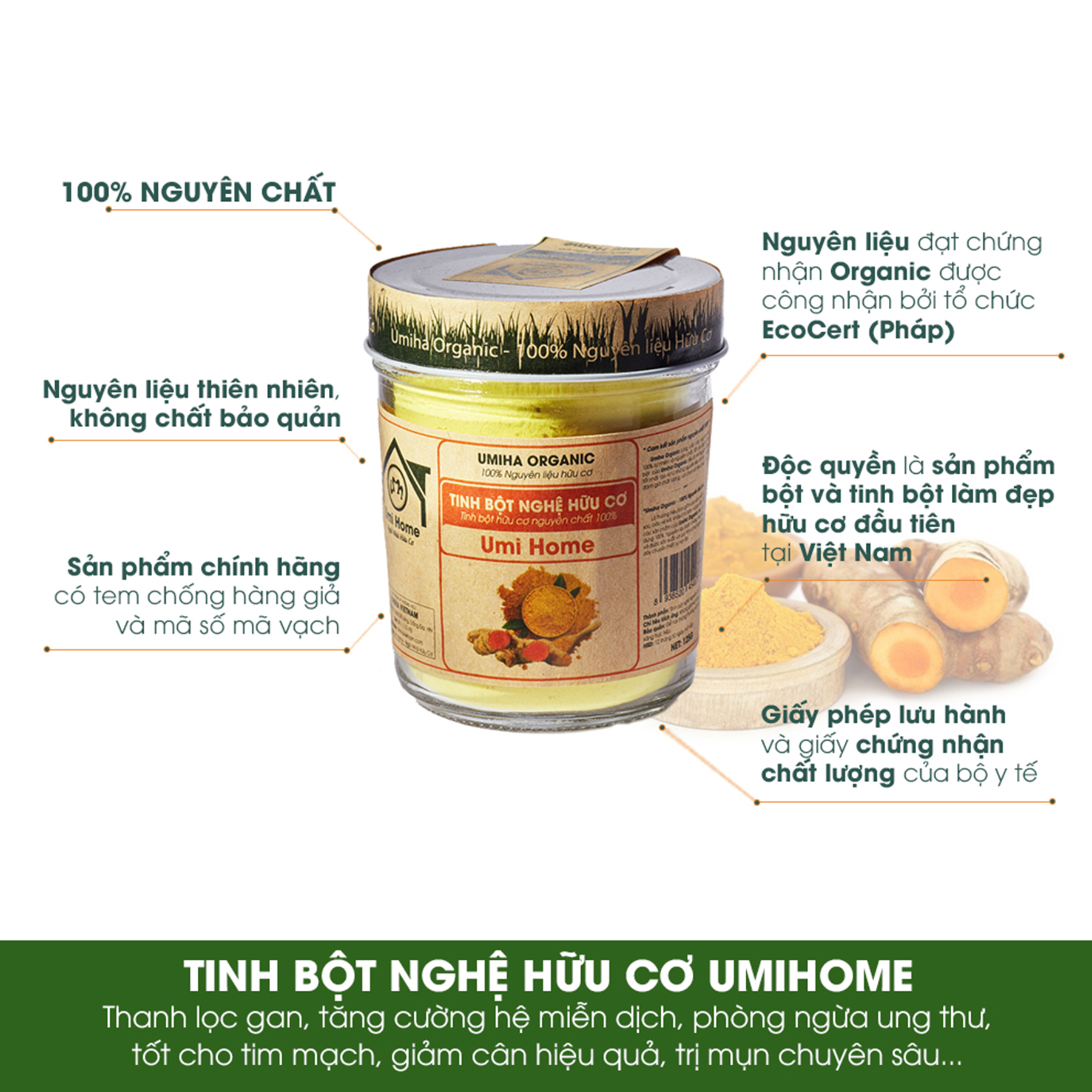 Tinh Bột Nghệ nguyên chất UMIHOME (135G) uống hỗ trợ sức khỏe và đắp mặt dưỡng da ngăn ngừa thâm nám