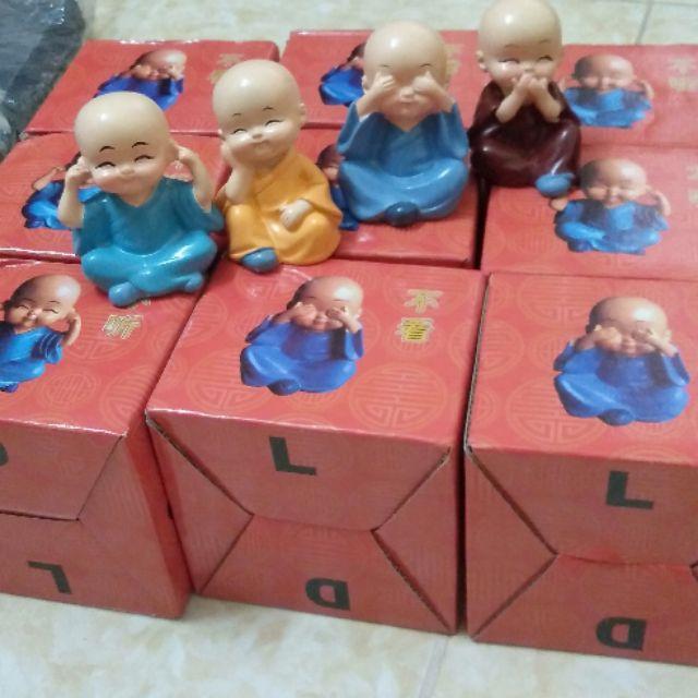 bộ tượng 4 chú tiểu giúp tĩnh tâm, trang trí bàn làm việc, ô tô