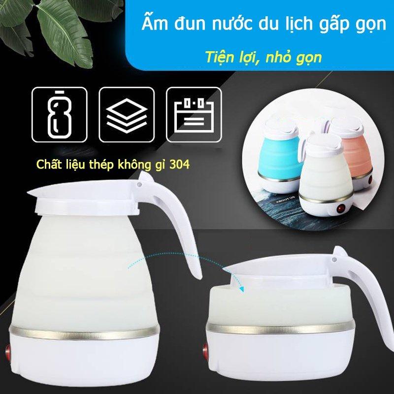 Ấm Đun Nước Siêu Tốc Gấp Gọn Thân Bình Làm Từ Silicon Cao Cấp Dung Tích 600Ml Thiết Kế Mới Lạ Độc Đáo Tiện Dụng