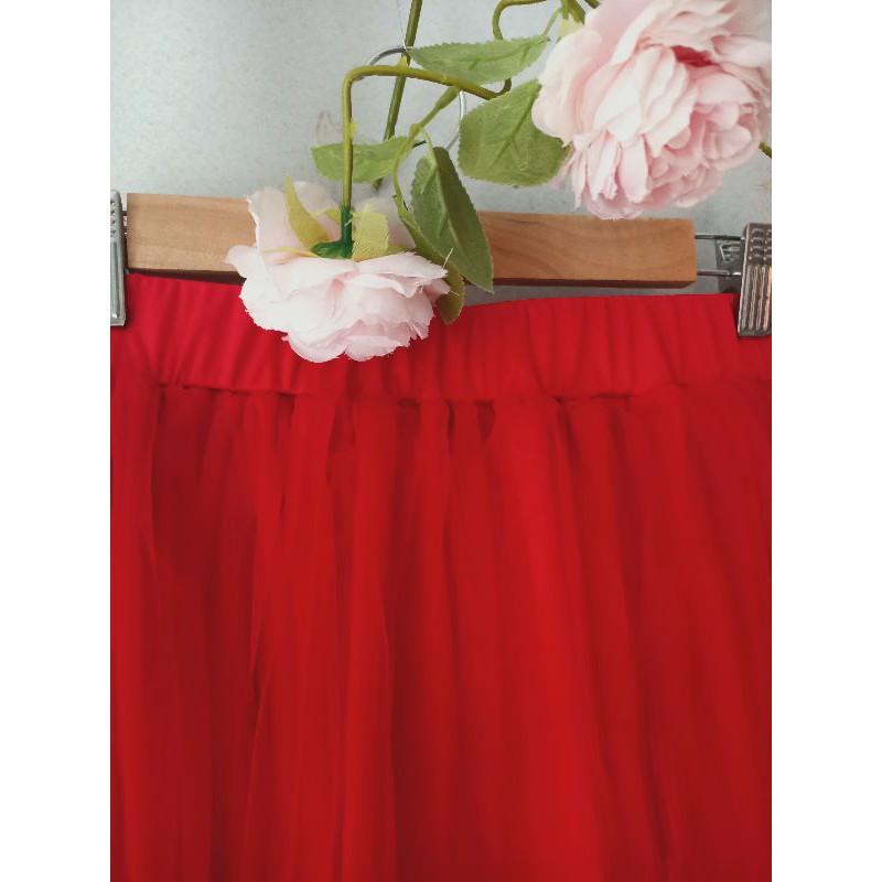 BIGSIZE chân váy tutu đỏ dập ly dài qua gối