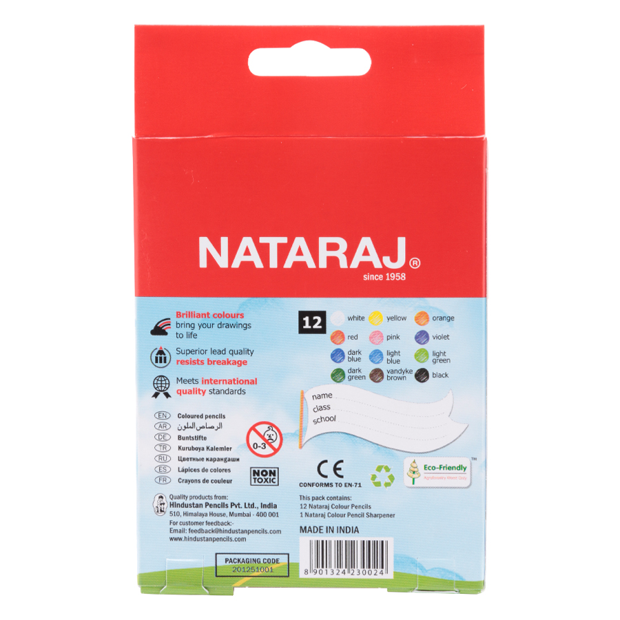 Hộp Bút Chì Ngắn 12 Màu NATARAJ NA-H12 + Tặng 1 Chuốt Chì