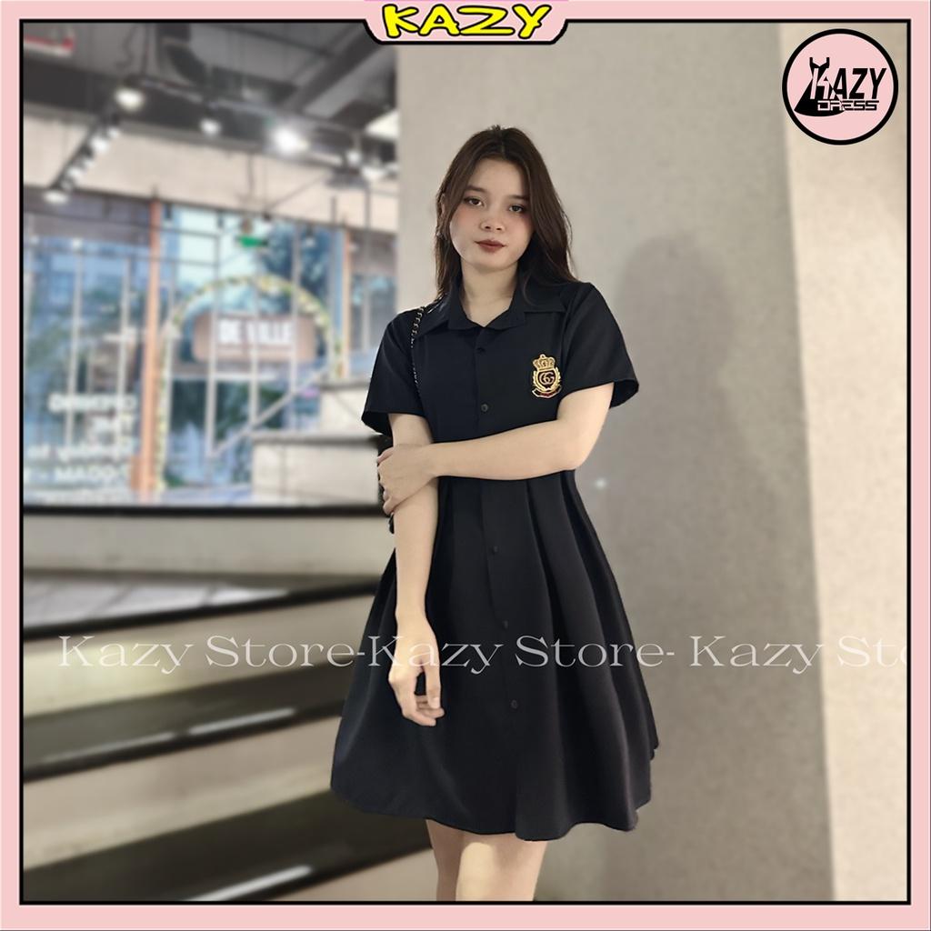 Váy sơ mi logo khoét lung thắt nơ, Váy hở lưng KAZY DRESS V002
