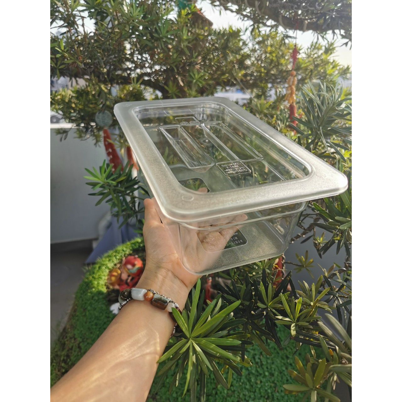 Khay GN mika 1/4×100 đựng topping đựng kem TẶNG 1 Rổ nhựa hình TIM