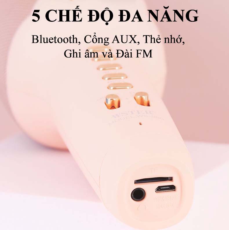 Micro Không Dây Hát Karaoke Kèm Loa Bluetooth Mini Cao Cấp WS-900 Nâng giọng cực chất Loa Bluetooth Karaoke Mini Gia Đình Có Thu Âm Có Thẻ Nhớ USB AUX Mic LiveStream Không Dây Giá Rẻ Bản Nâng Cấp