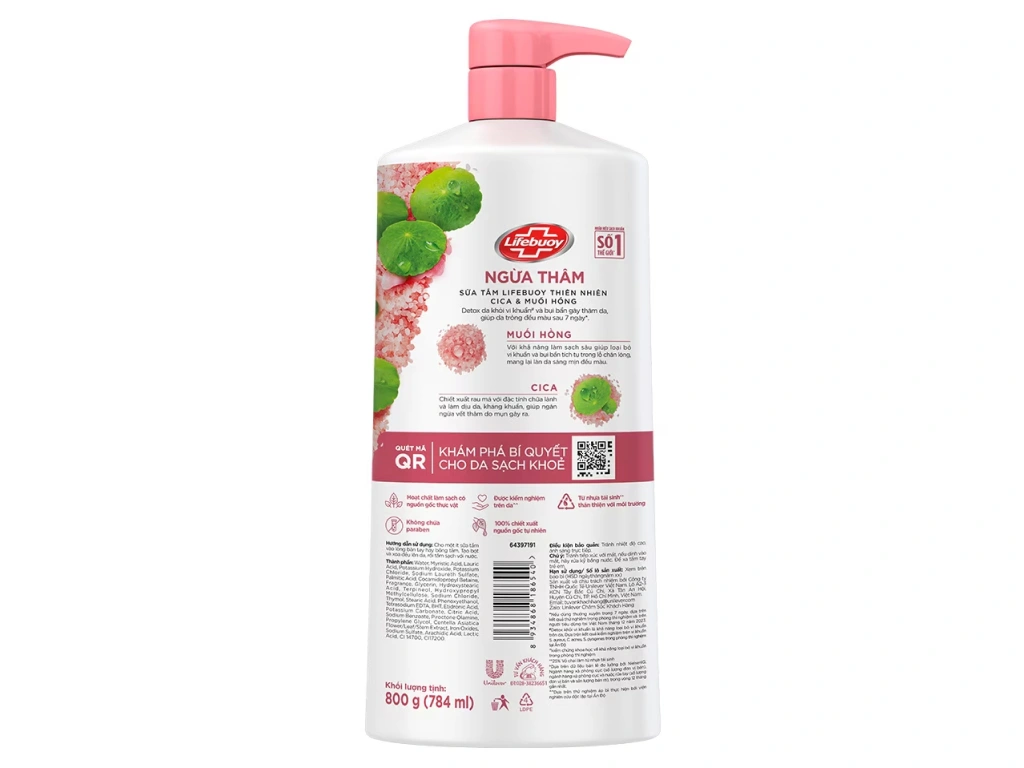 LIFEBUOY Sữa Tắm Ngừa Thâm Da Cica & Muối Hồng 800g