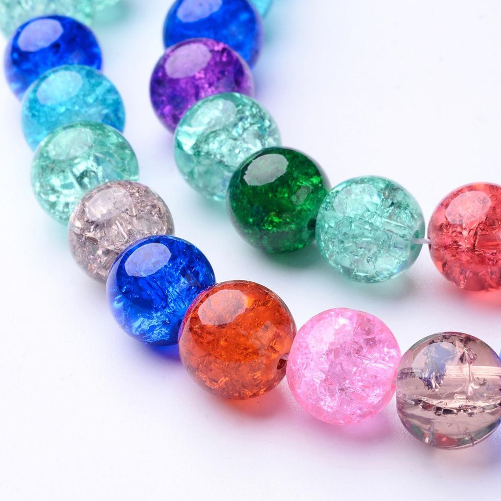 42 Pieces 10mm Glass Crackling Glass Beads Crystal Glass Beads Set Acrylic Beads for Threading Craft Beads