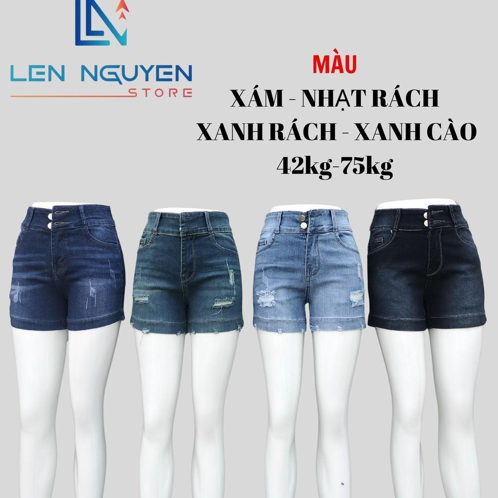 Quần jean nữ, đùi, lưng cao, quần bò nữ dáng ôm, quần rin nữ có big size, cho 42kg đến 75kg, - Xanh Rách