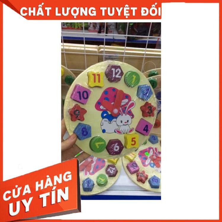 GIÁ SỐC- HCM- Đồng Hồ Bằng Gỗ Đồng Hồ Số Hình Khối Giúp Bé Phân Biệt Hình Khối, Màu Sắc