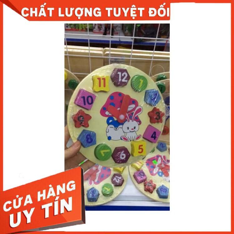 HCM- Đồng Hồ Bằng Gỗ Đồng Hồ Số Hình Khối Giúp Bé Phân Biệt Hình Khối, Màu Sắc