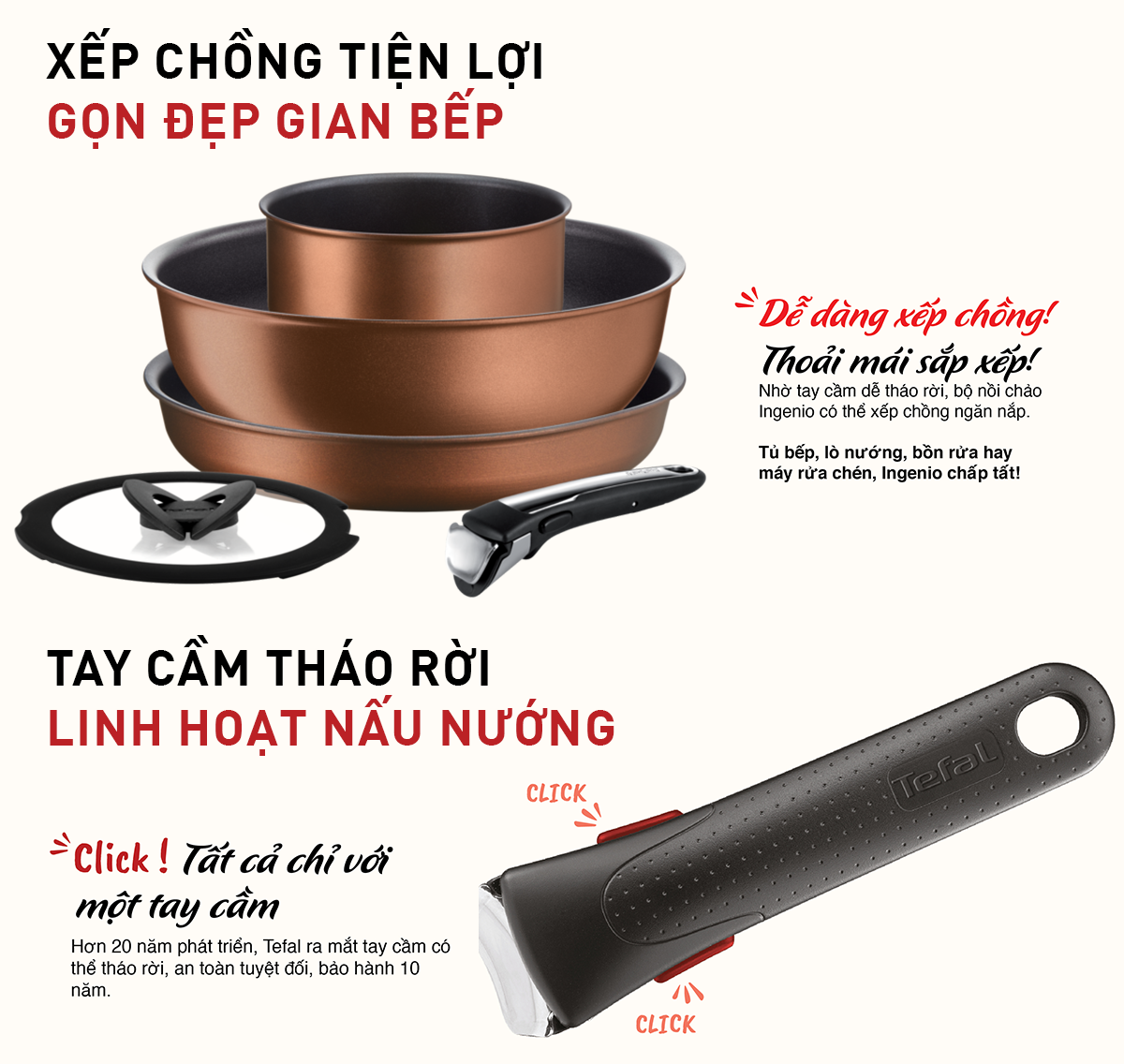 Bộ nồi chảo cán rời chống dính Tefal Ingenio L6759522 sản xuất tại Pháp , dùng cho mọi loại bếp - Hàng chính hãng