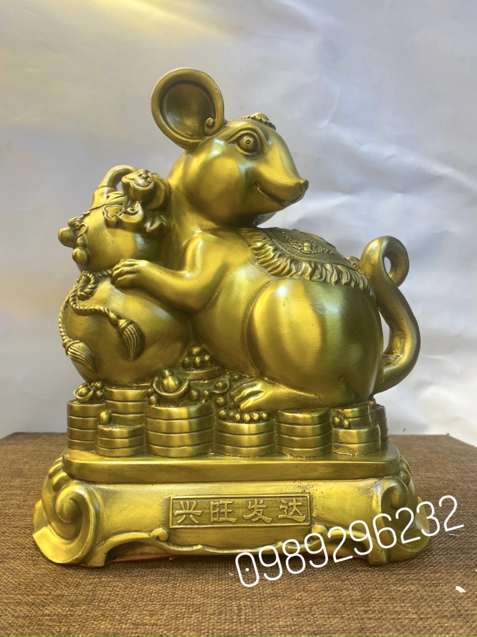 Tượng linh vật con chuột phong thuỷ bằng đồng vàng cao 21cm - Tượng chuột chiêu tài lộc
