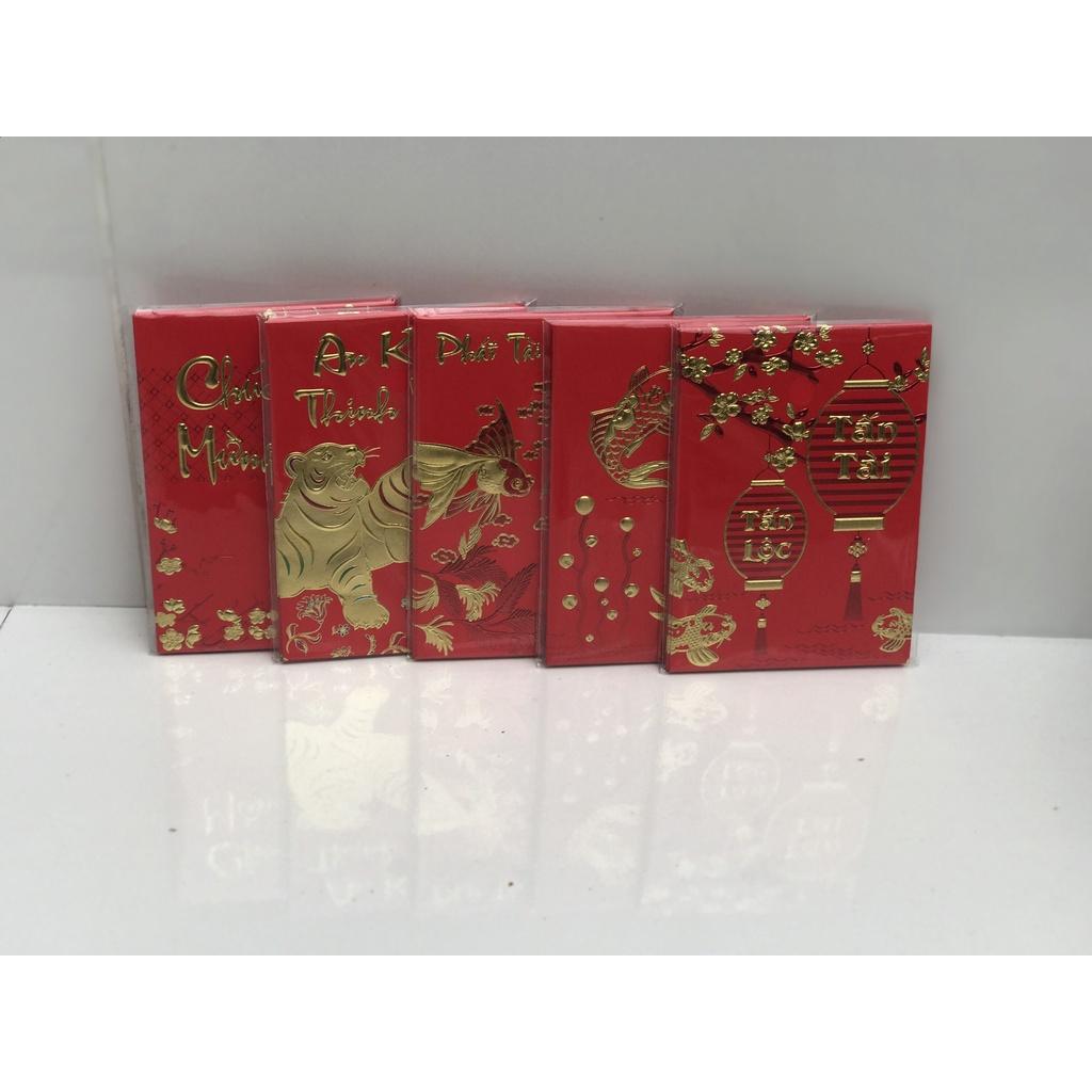 Set 6 bao lì xì đỏ, lixi tết in chữ nổi 3D truyền thống